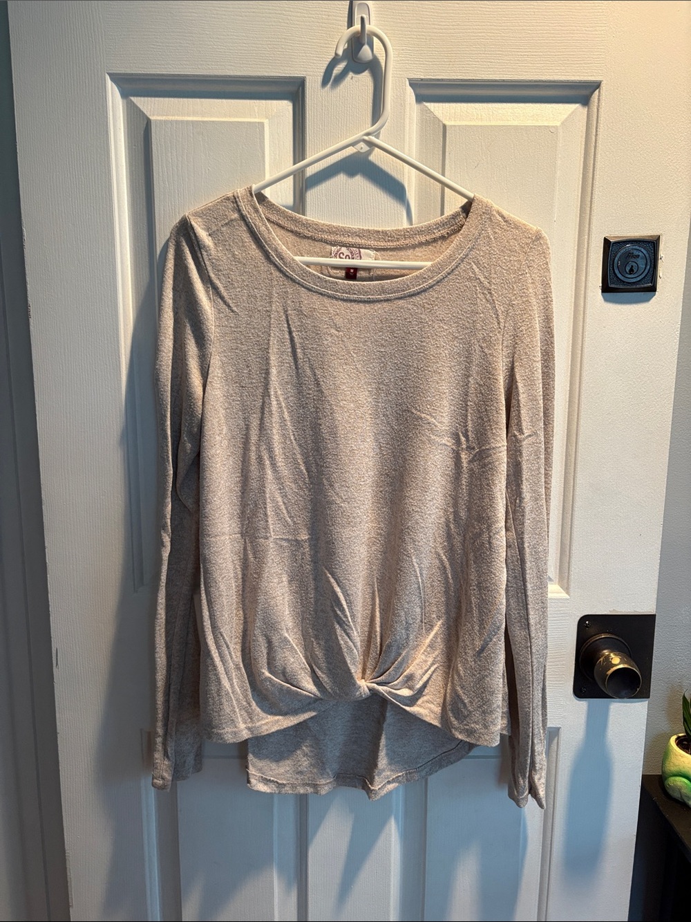 SO Beige Twist-Front Long Sleeve Top